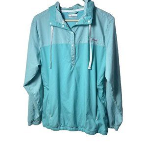 Columbia Womens Blue Green PFG Henley Hooded Windbreaker Fishing Jacket Medium